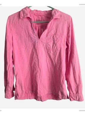 J. Crew 100% Cotton Bright Pink Long-Sleeve Popover Top